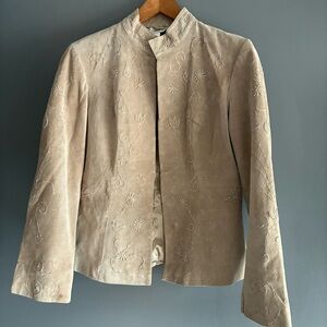 Vintage Coldwater Creek Taupe Embroidered Suede Jacket